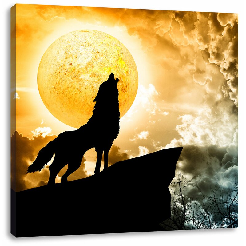 East Urban Home Wolf Howling at Moon Art Print on Canvas | Wayfair.co.uk